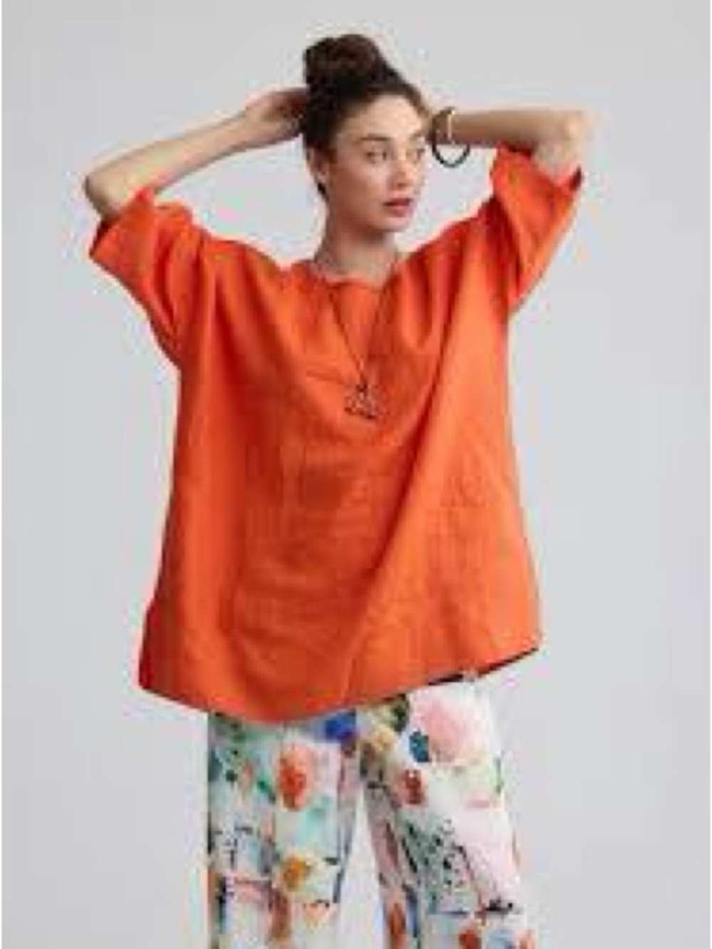 The global market linen Women's Relaxed Orange Tunic Top
